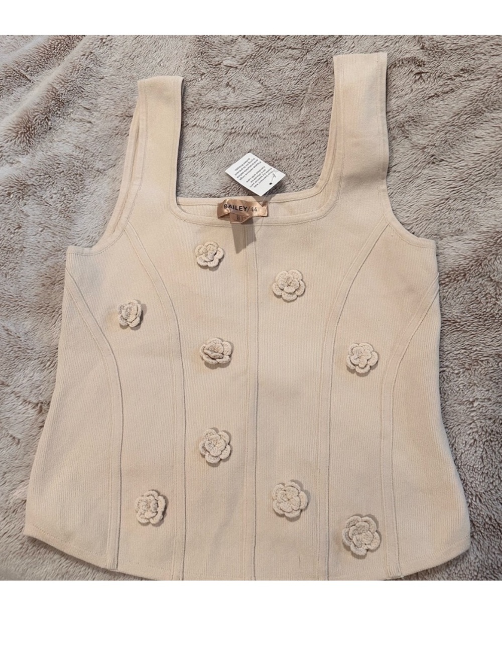Bailey 44 Cream Floral Appliqué Knit Tank